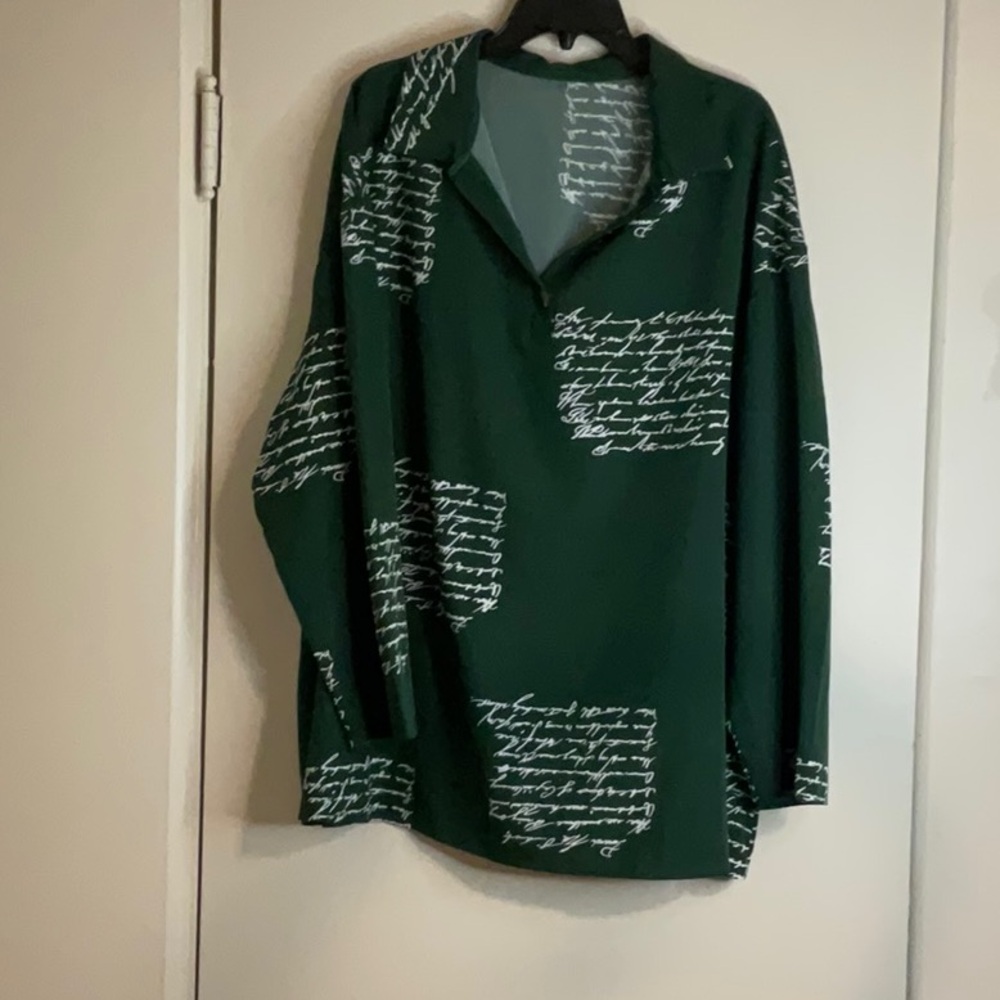 SHEIN Green Script Print Blouse